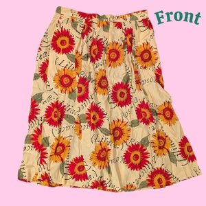 Vintage 90s Susan Bristol Red Yellow Sunflower Skirt Womens 14 Grannycore